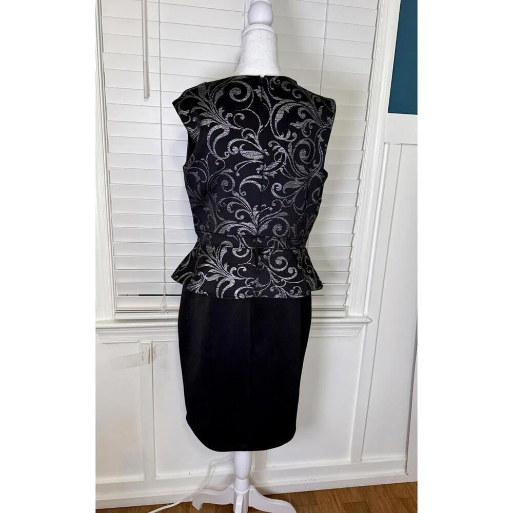 Enfocus Studio Black and Silver Peplum Dress Size 12 - Picture 2 of 4